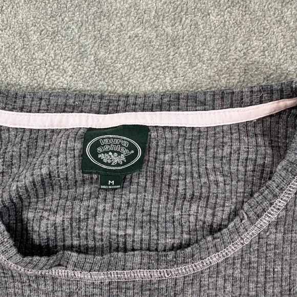 Laura Ashley Ribbed Puppy Tee Shirt Women's Medium Gray Cap Sleeve Y2k Scotties - Picture 2 of 8